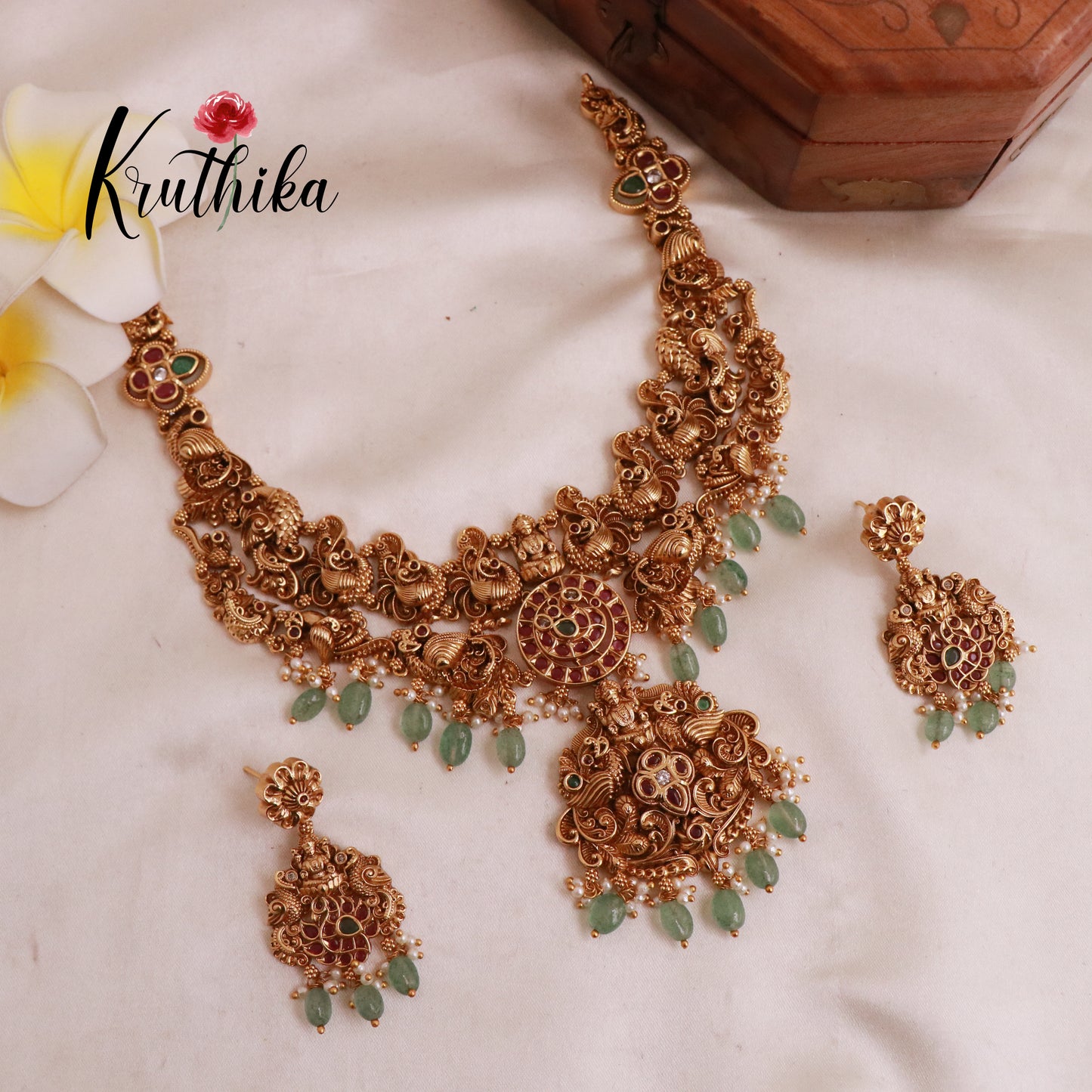 Premium Kemp Temple Peacock Necklace with pastel beads NC1888