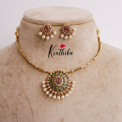 Simple Antique Aura Pearl Hasli Neckalce Set NC2121 (Available in 2 Colors)