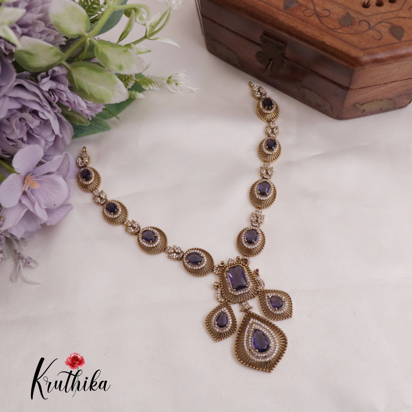 Trendy AD Mossanaite Victorian Peacock Necklace NC2331 (Available in 4 colours)