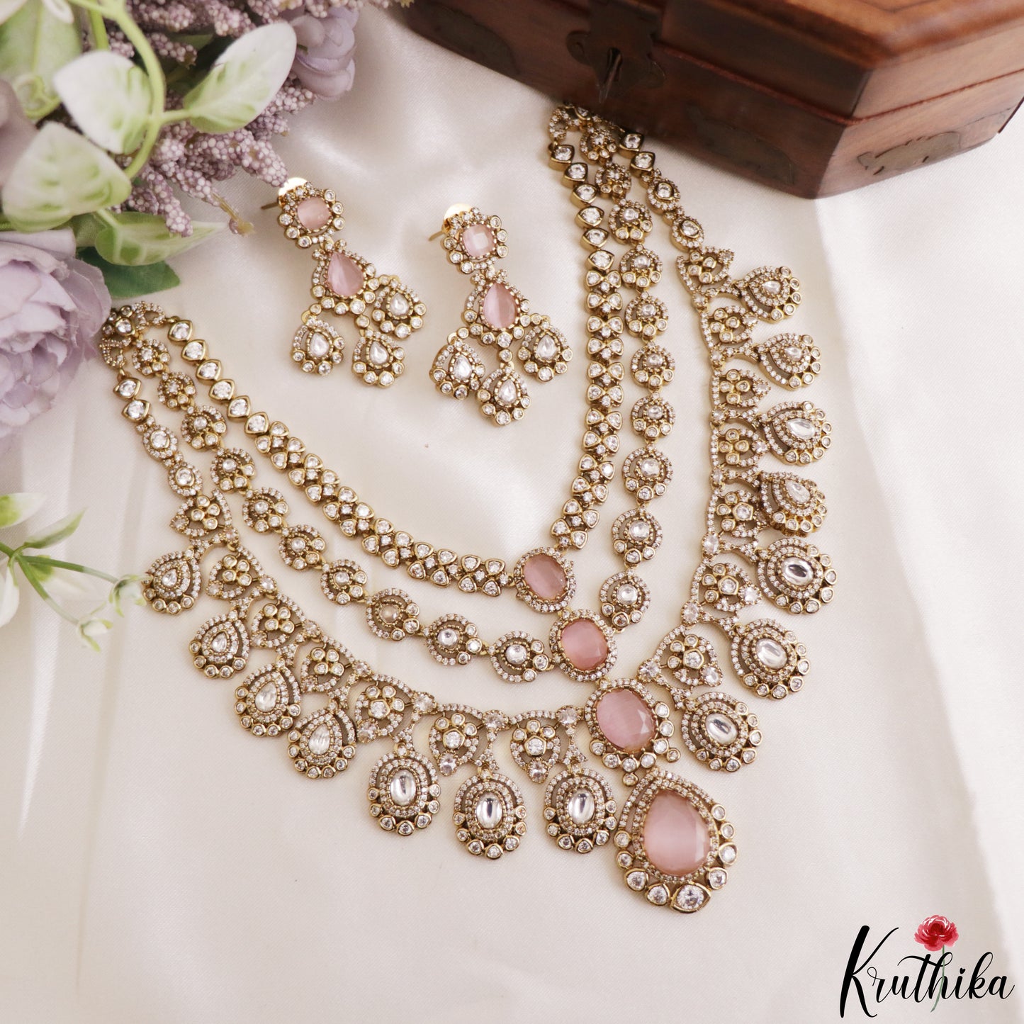 Sparkling Teardrop Motifs Multi Layered CZ Victorian Necklace NC3274 (Available In 5 Colors)