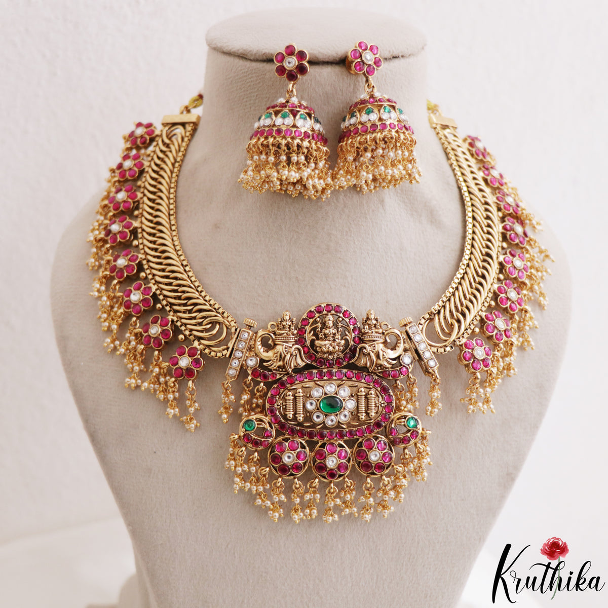 Grand Two-in-one Reversible Antique Nagas Lakshmi Motifs Jadau Necklace With Detachable Pendant NC3283