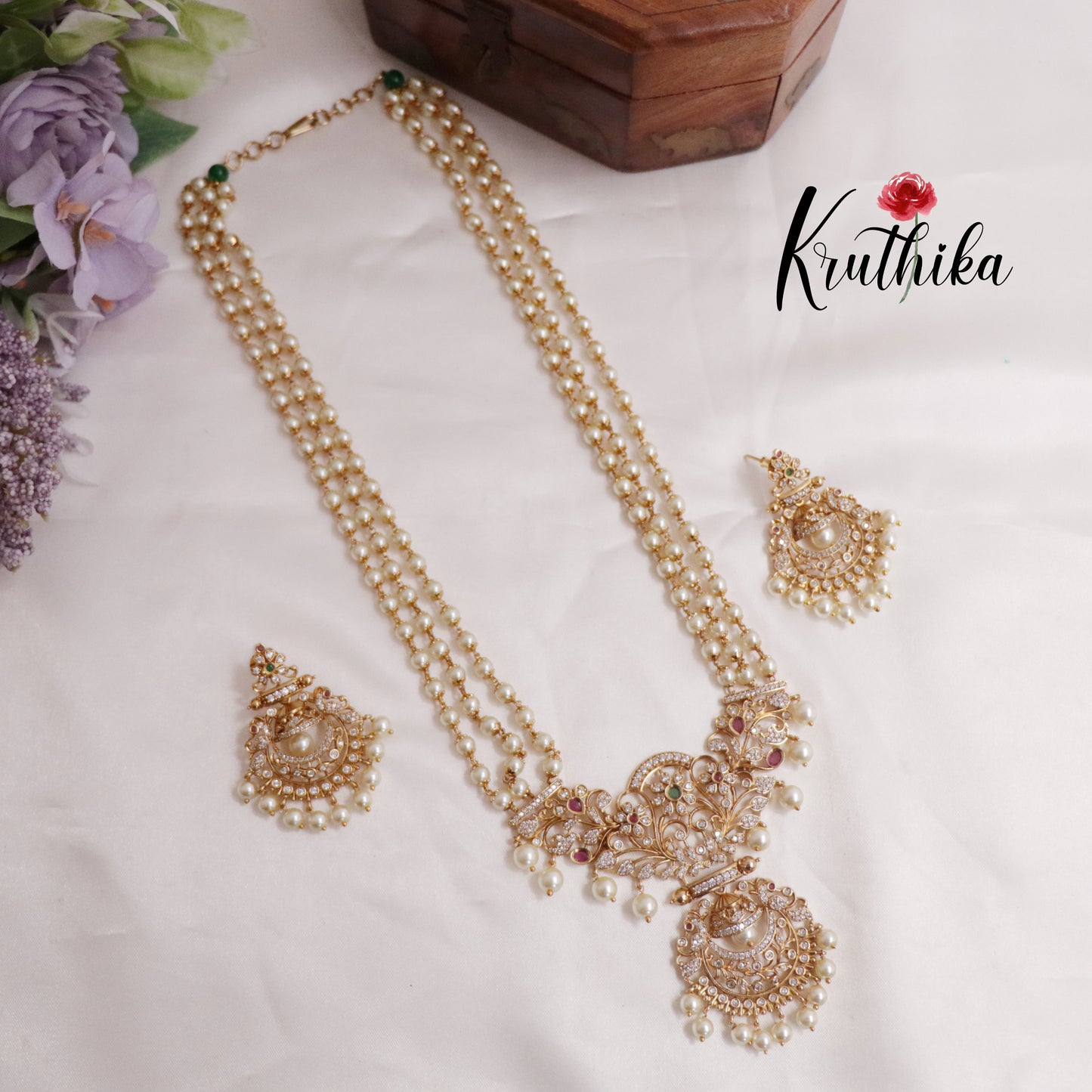 Elegant Three Layer Pearl Necklace with Floral Motif Pendant Drop NC2257 (Available in 2 Colours)