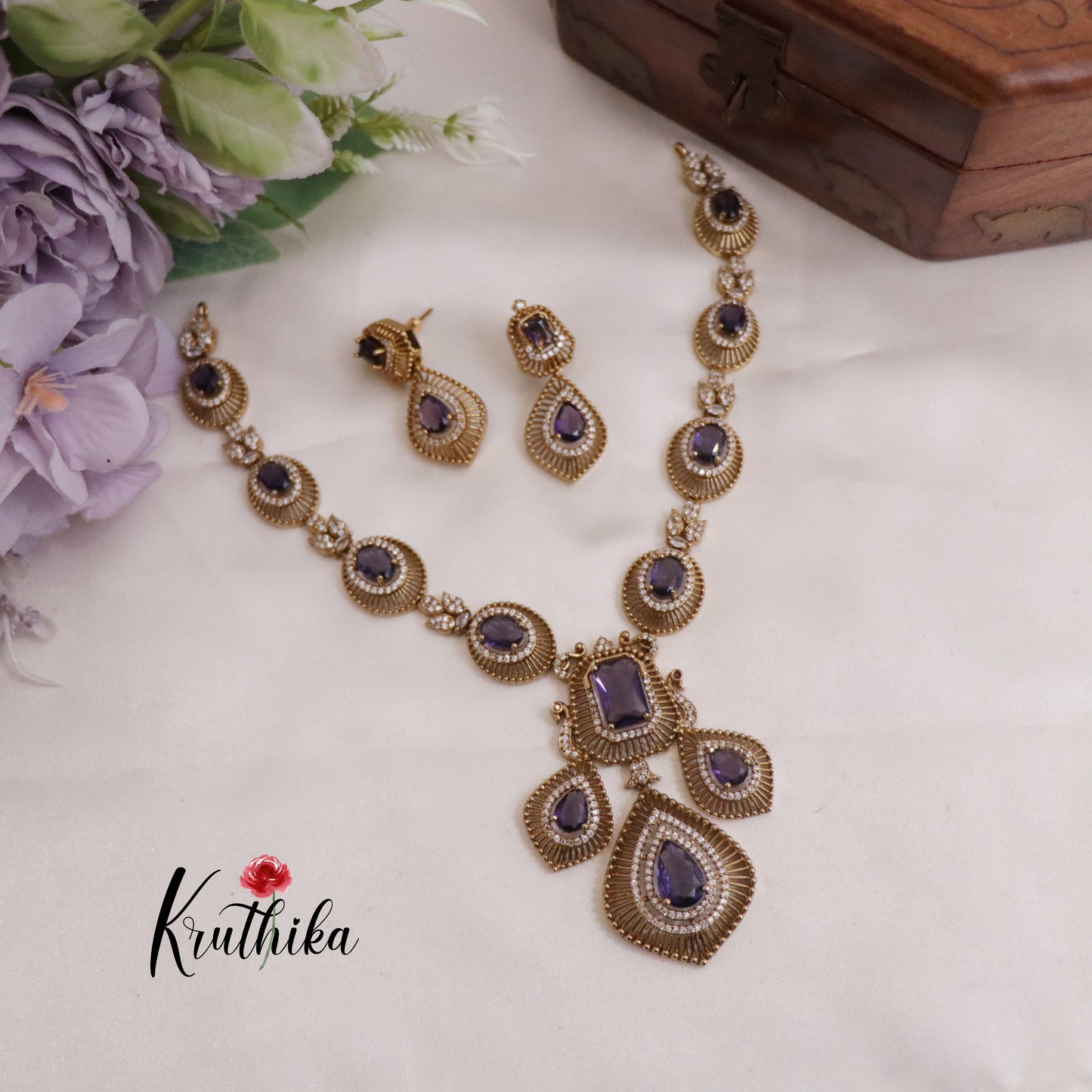 Trendy AD Mossanaite Victorian Peacock Necklace NC2331 (Available in 4 colours)