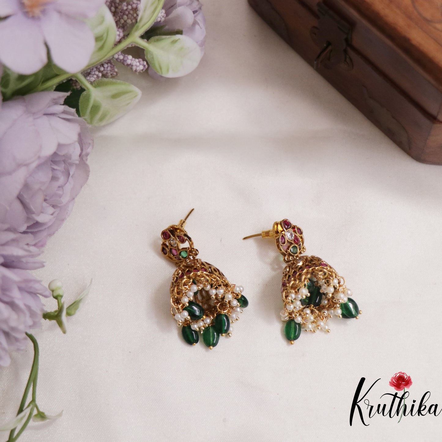 Beautiful Kemp Teardrop Jhumkas With Bead And Pearl Drops Earrings E808