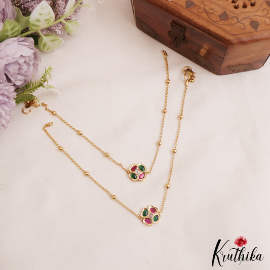 Classic Floral Motifs Gold-Tone Jadau Anklets A63