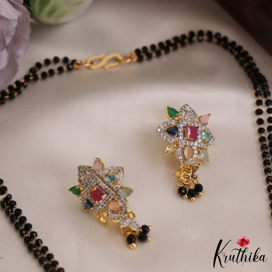 Sparkling AD Multi Color Stone Mangalsutra with Earrings Set NC2640