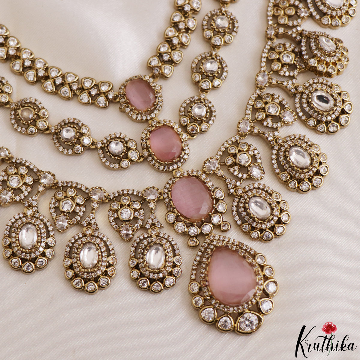 Sparkling Teardrop Motifs Multi Layered CZ Victorian Necklace NC3274 (Available In 5 Colors)