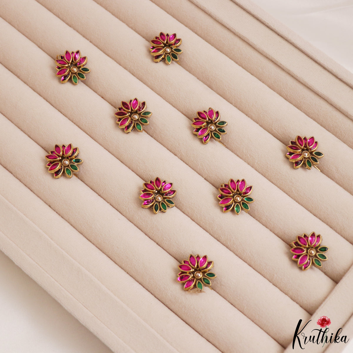 Beautiful Pink & Green Lotus Hair Pins (set of 10) J451