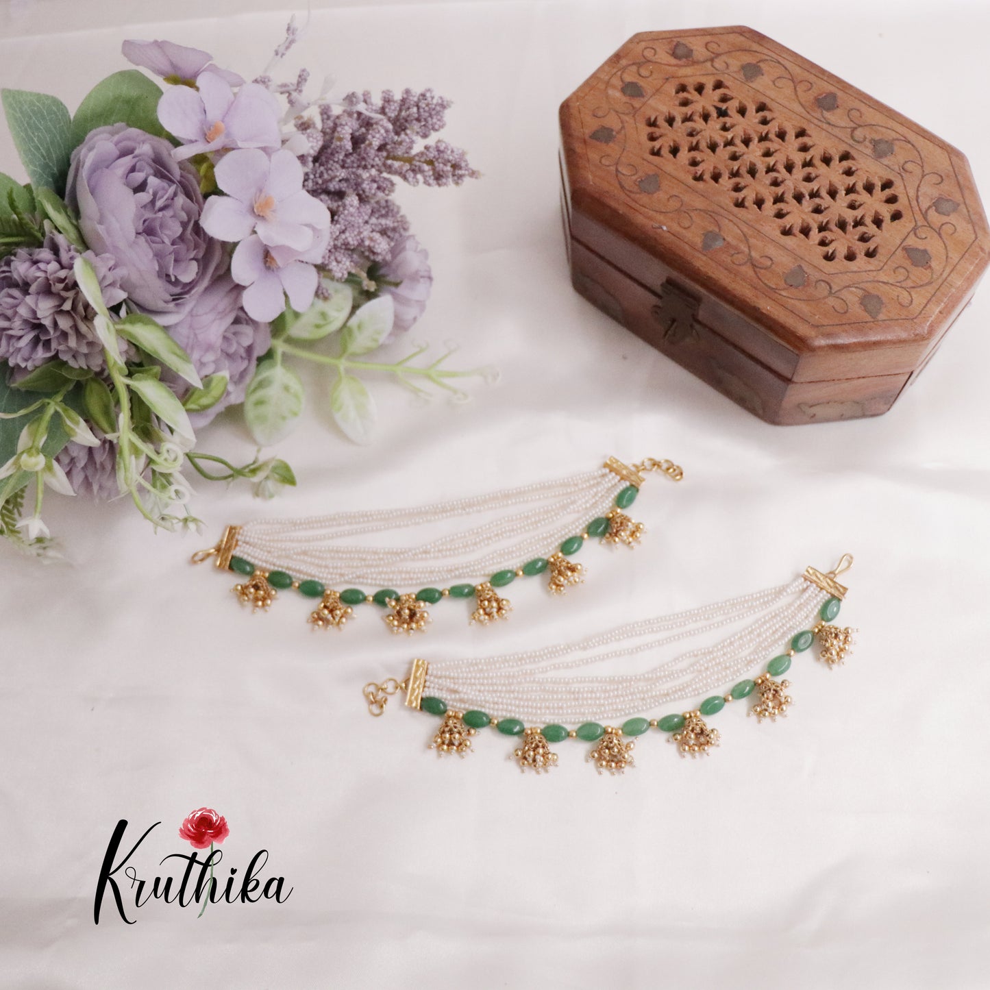 Beautiful Multi-Layer Pearl Earchains with Jhumka Drops EC112