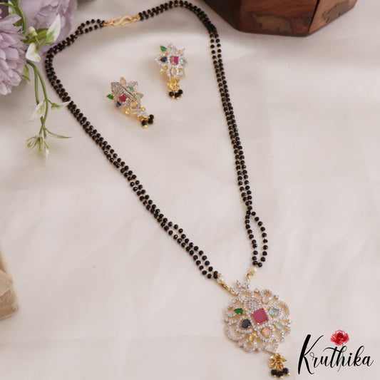 Sparkling AD Multi Color Stone Mangalsutra with Earrings Set NC2640