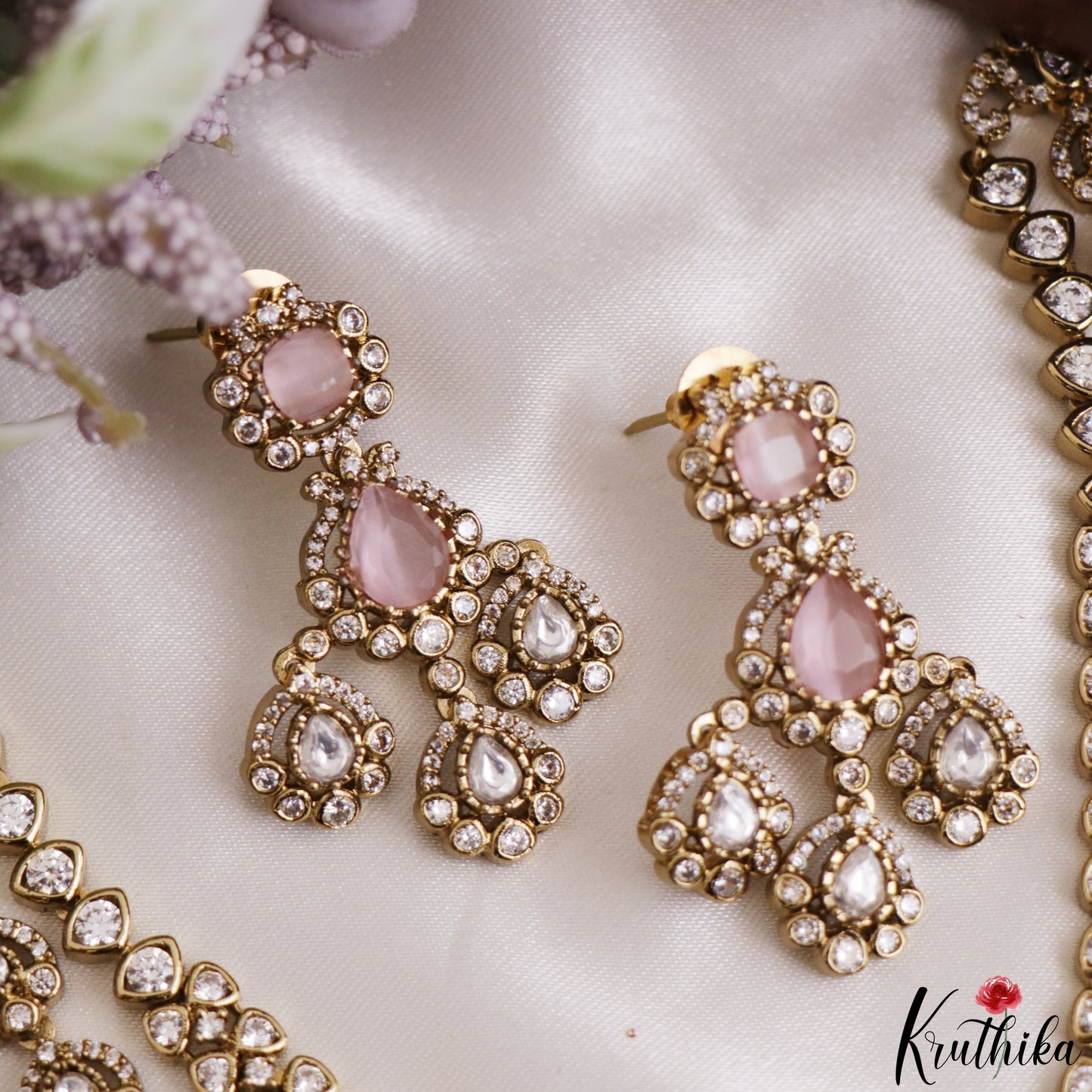 Sparkling Teardrop Motifs Multi Layered CZ Victorian Necklace NC3274 (Available In 5 Colors)
