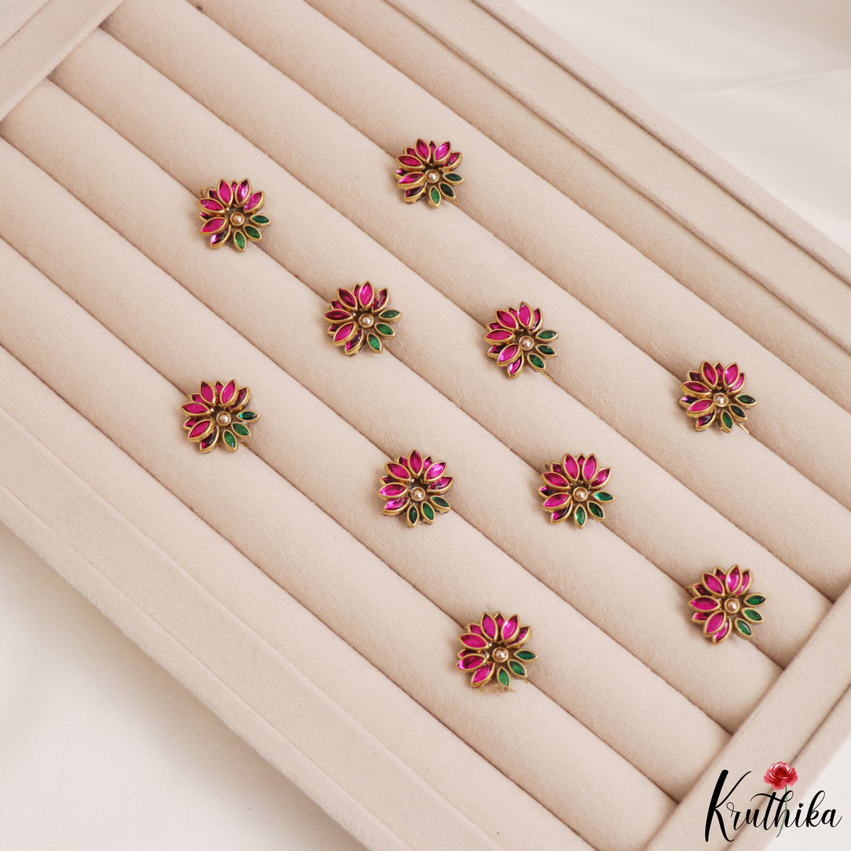 Beautiful Pink & Green Lotus Hair Pins (set of 10) J451