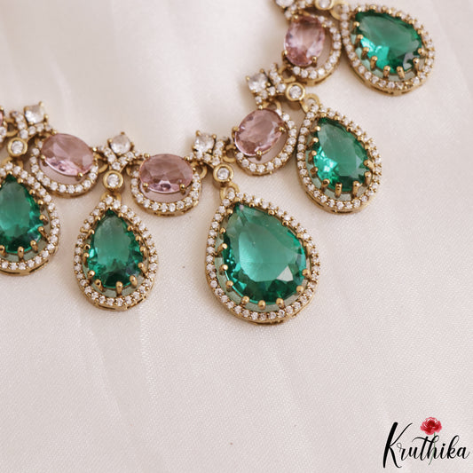Sparkling Teardrop Motifs CZ Victorian Necklace NC3177