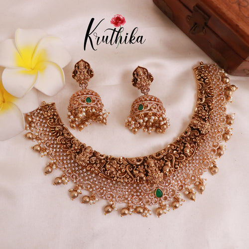 Premium Nagas Lakshmi AD Golden bead drops choker NC1876