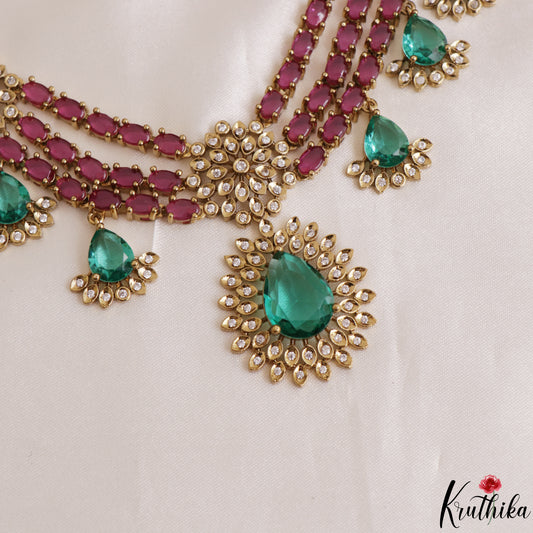 Sparkling Floral Teardrop Motifs CZ Victorian Necklace NC3113