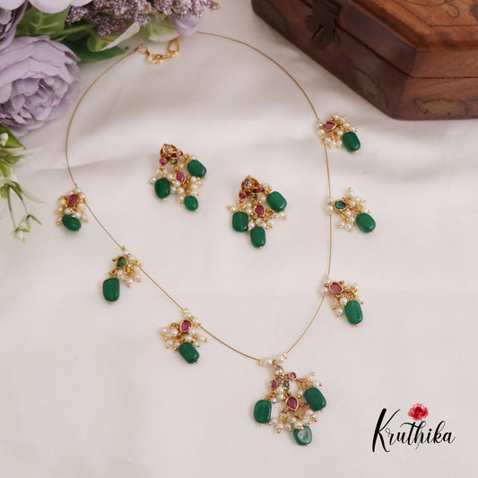 Simple Kemp Invisible Chain with Green Beads Drops NC2309