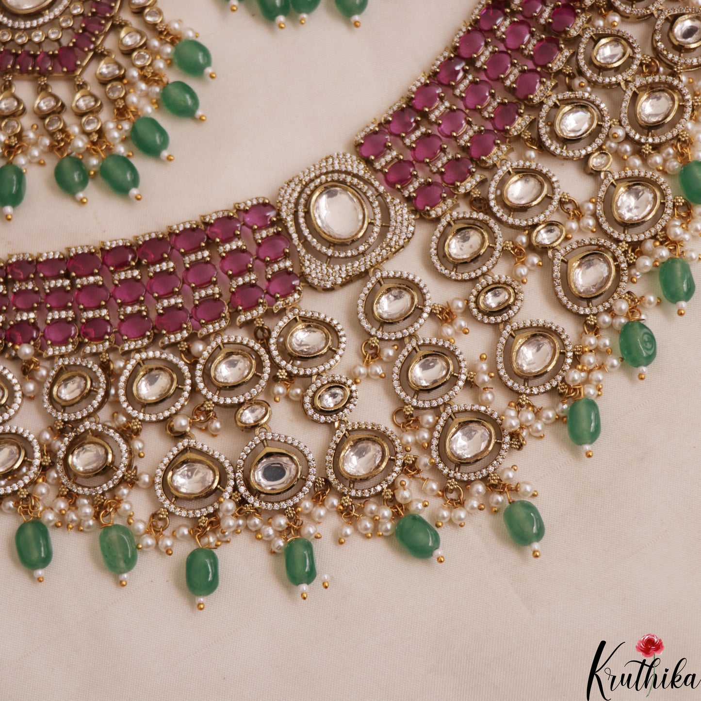 Stunning Geometric Motifs Polki Victorian Choker With Maang Tikka NC3024