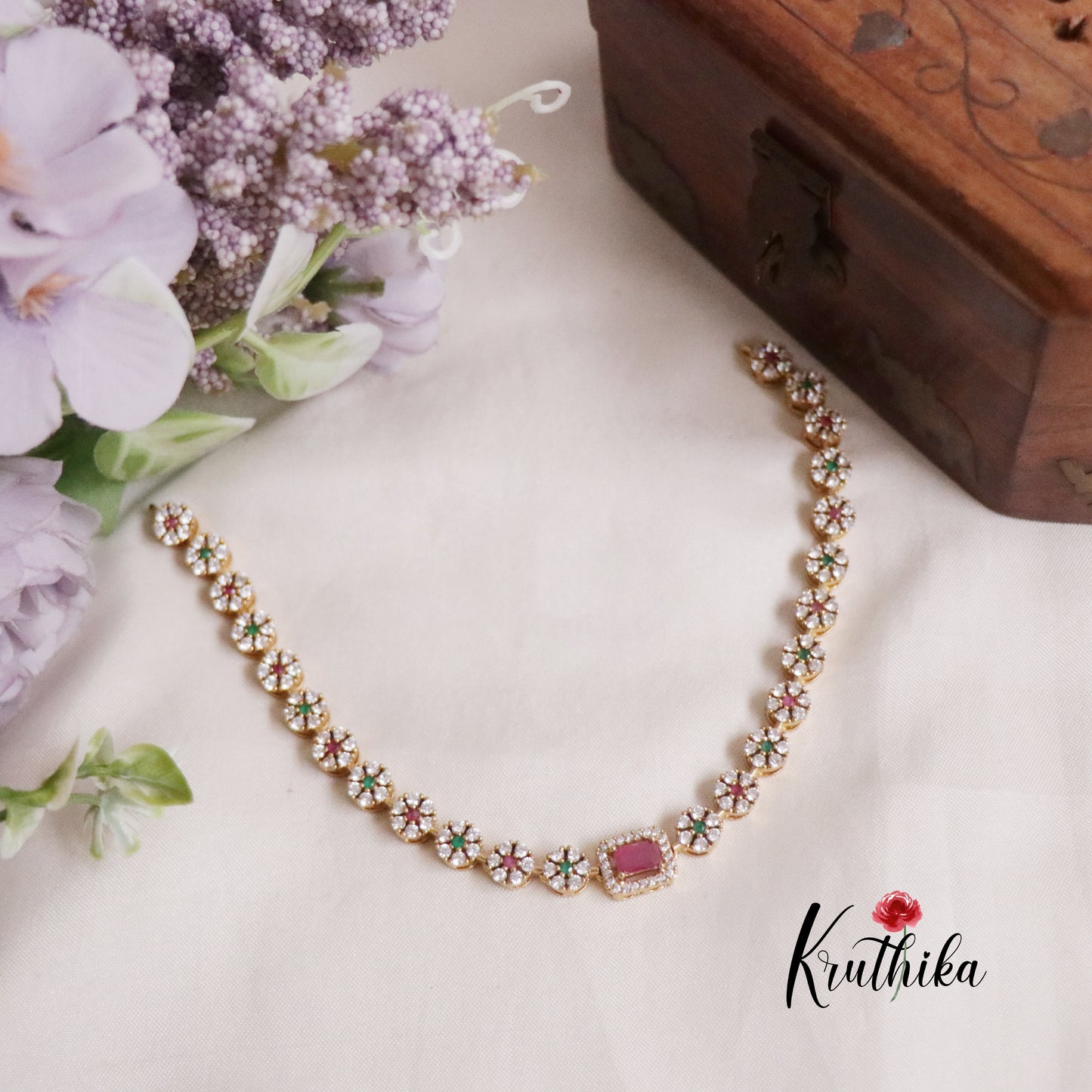 Simple CZ Sparking Victorian Necklace Sets NC2172 (Available in 3 Colours)