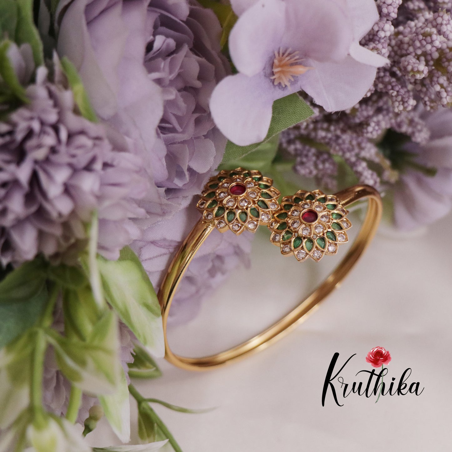 Beautiful Kemp Floral Motif Openable Kada B303 (Available in 2 colours)