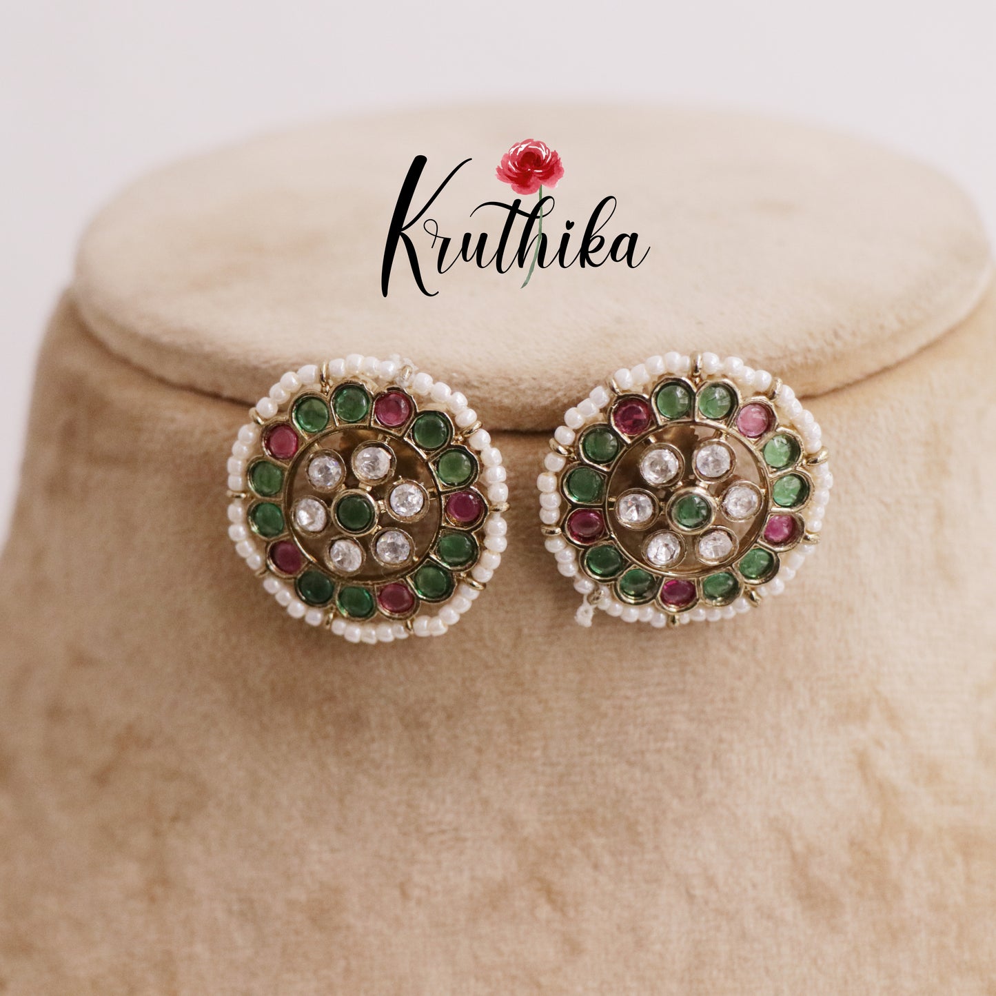 Simple Pearl Border Floral Blossom Stud Earrings E684 (Available in 3 Colors)