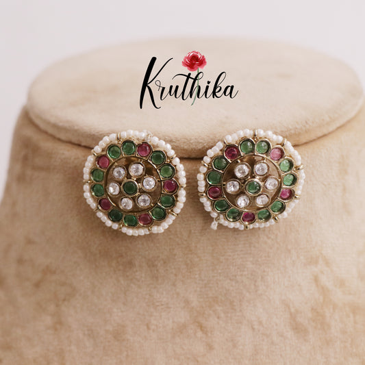 Simple Pearl Border Floral Blossom Stud Earrings E684 (Available in 3 Colors)