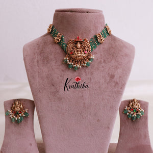 Premium Jadau temple green beads choker NC2017