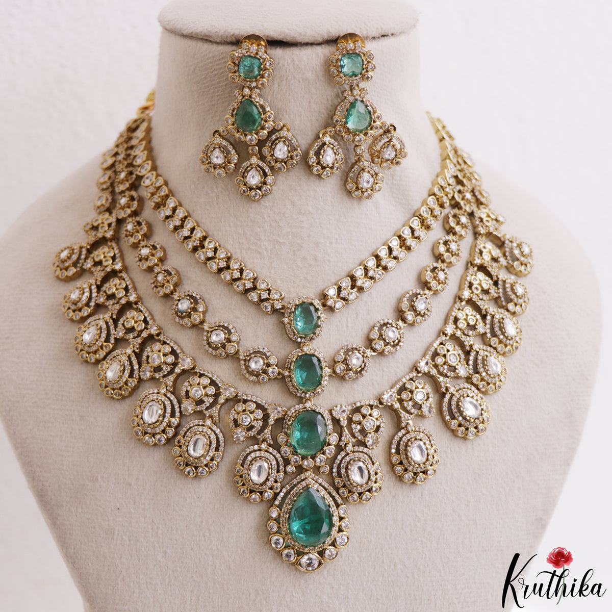 Sparkling Teardrop Motifs Multi Layered CZ Victorian Necklace NC3274 (Available In 5 Colors)