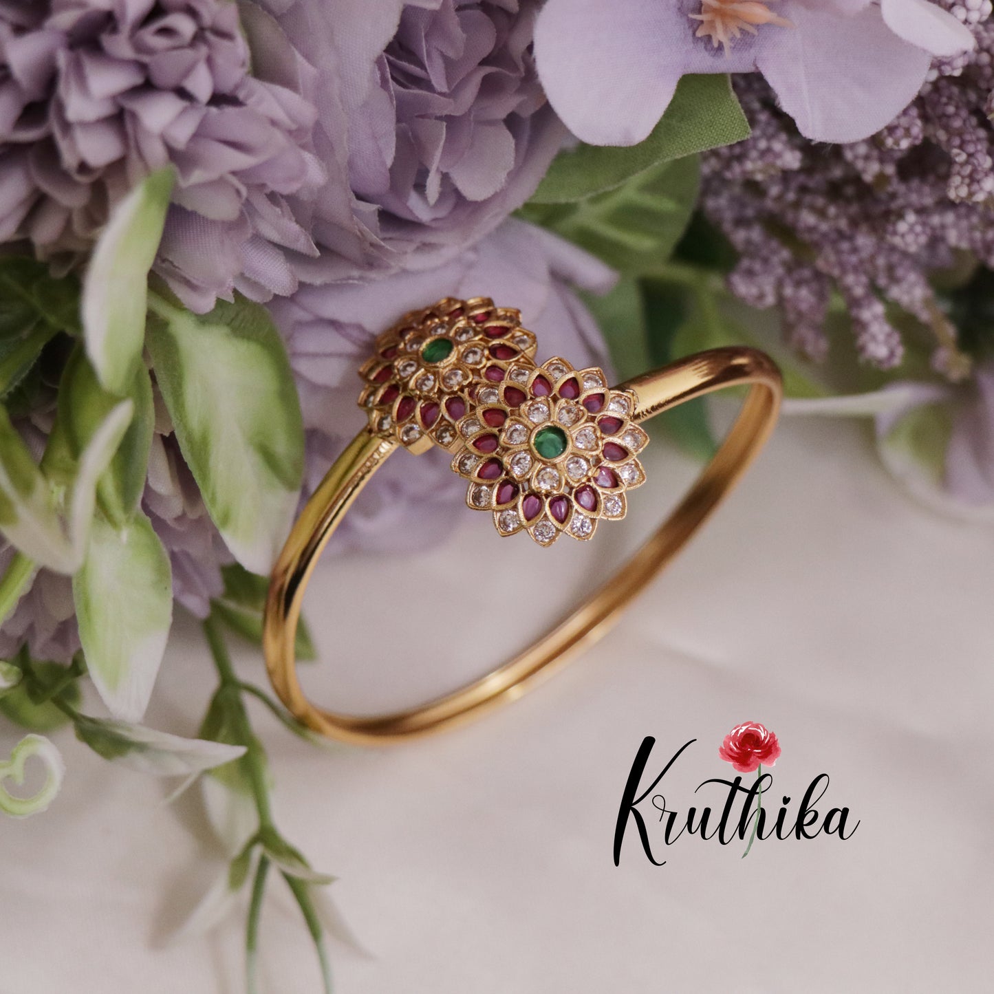 Beautiful Kemp Floral Motif Openable Kada B303 (Available in 2 colours)