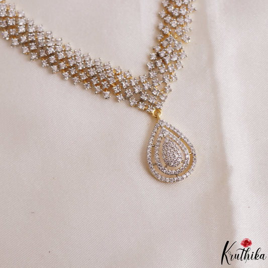 Elegant Teardrop Motifs Diamond-Finish Gold-Tone CZ Necklace NC3246
