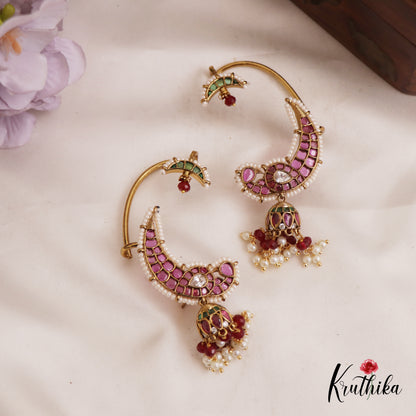Beautiful Peacock Motifs Kemp Ear Cuff With Bead And Pearl Drops E978 (Available In 2 Colors)