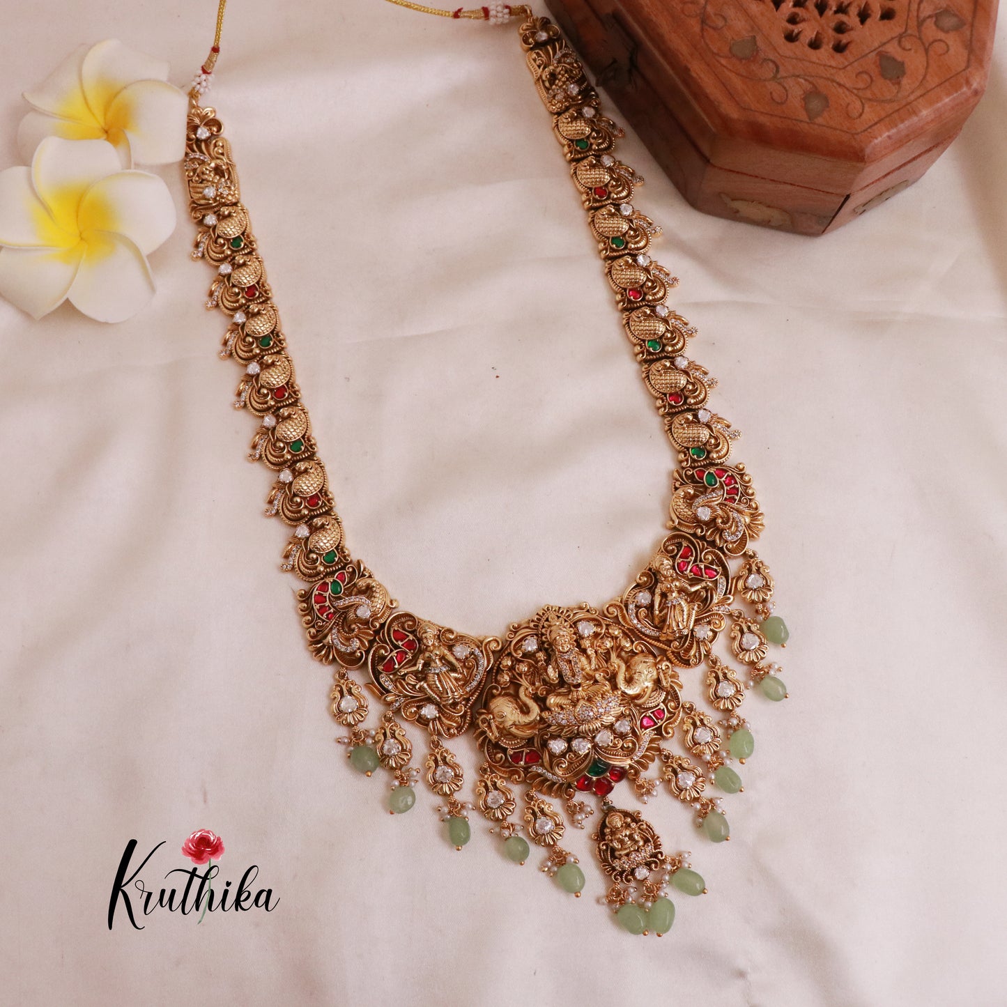 Premium Nagas Temple Jadau Haaram with pastel beads LH1808