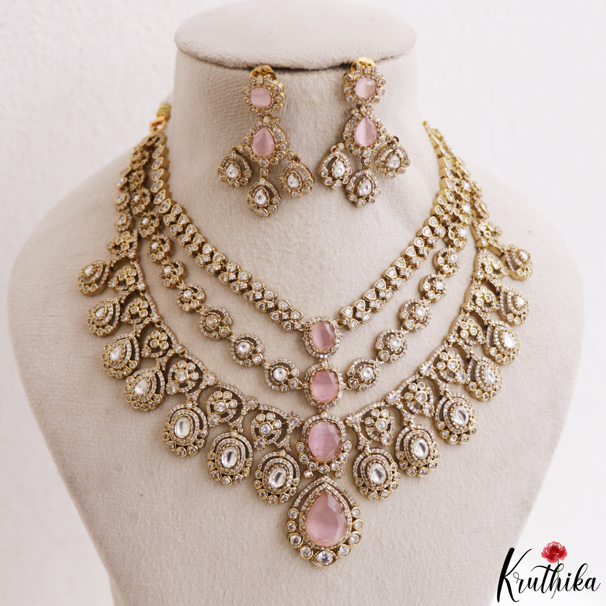 Sparkling Teardrop Motifs Multi Layered CZ Victorian Necklace NC3274 (Available In 5 Colors)
