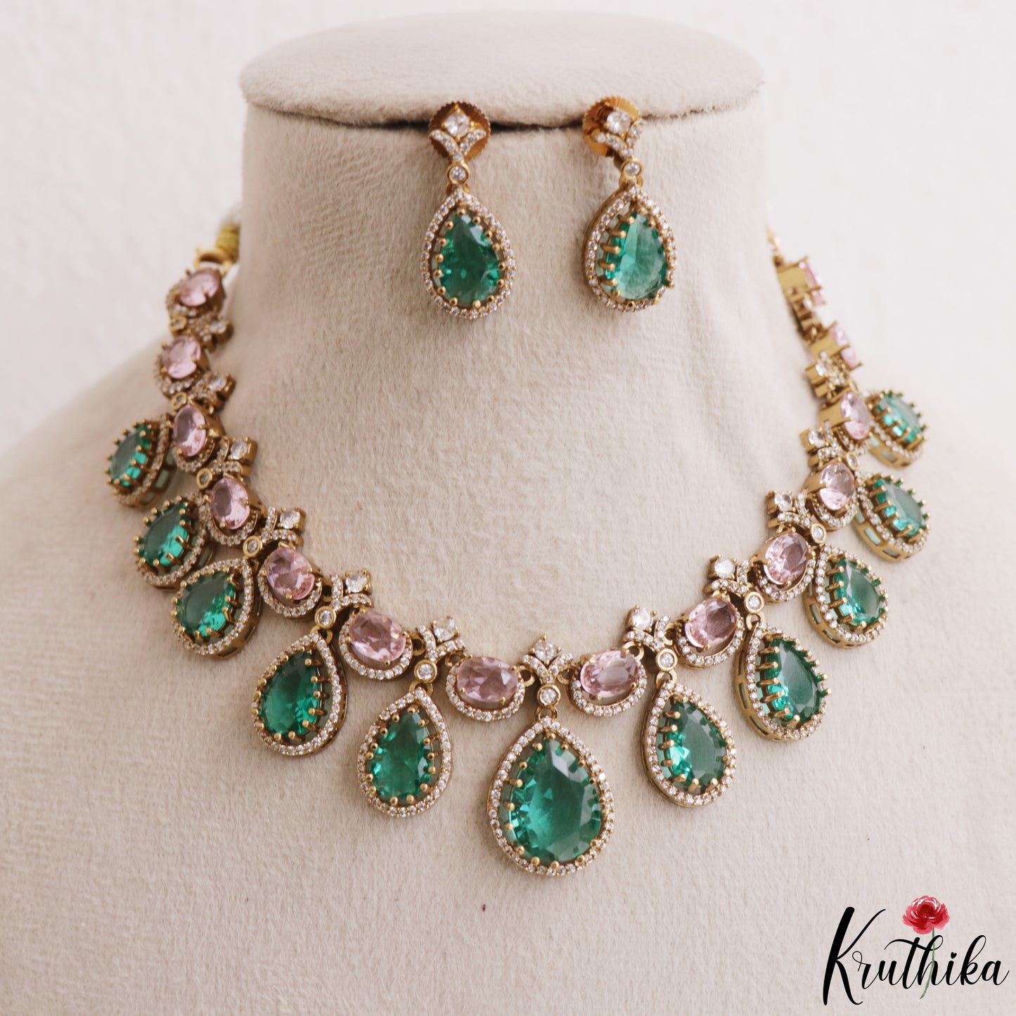 Sparkling Teardrop Motifs CZ Victorian Necklace NC3177