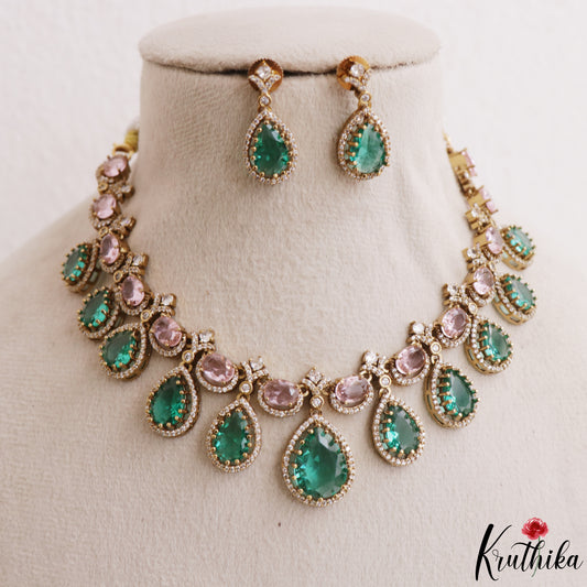 Sparkling Teardrop Motifs CZ Victorian Necklace NC3177