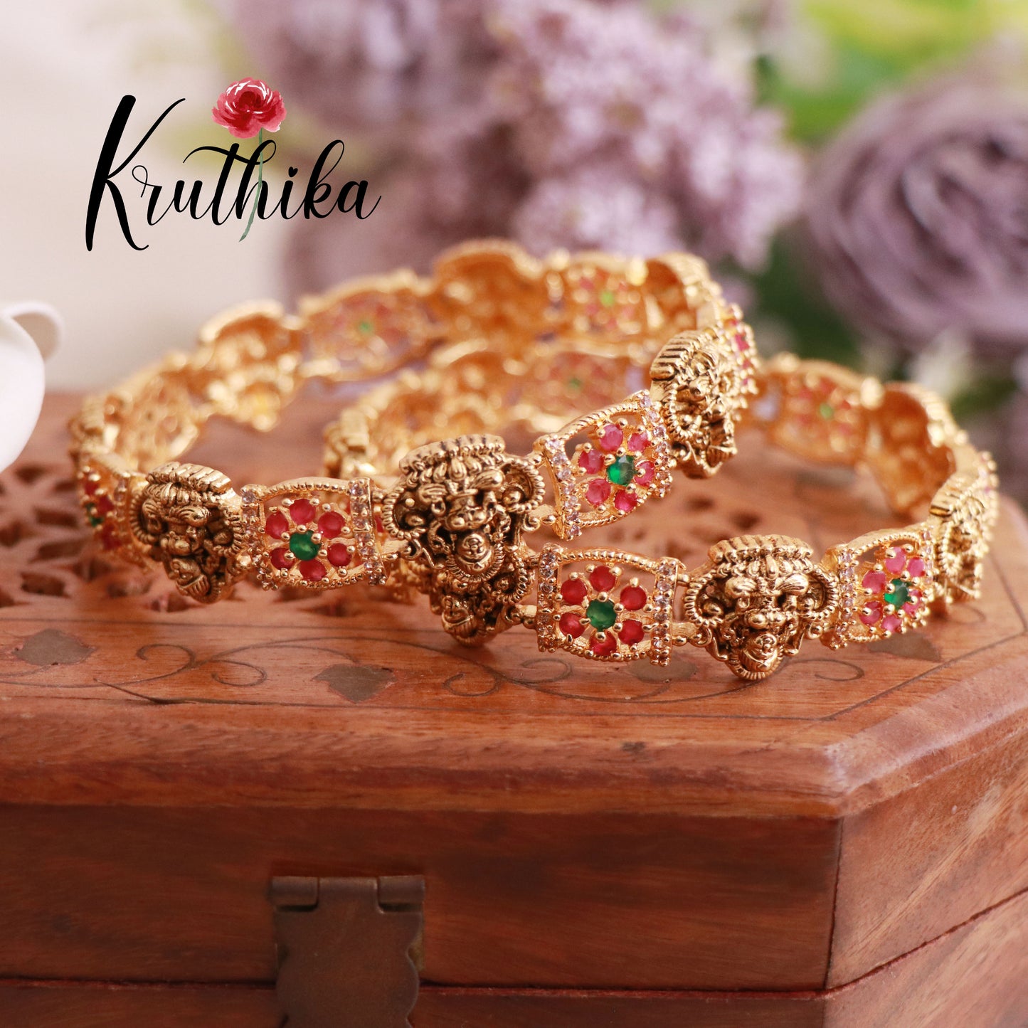 Antique finish Lakshmi Devi kemp bangles B71
