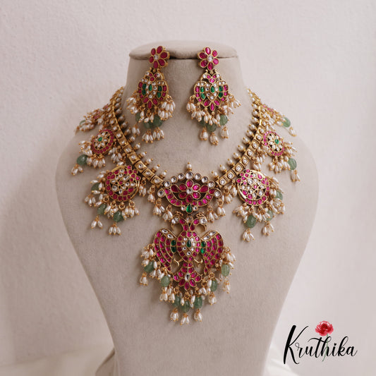 Premium Gandaberunda Kundan Guttapoosalu Jadau Necklace NC2560 (Available In 2 Colors)