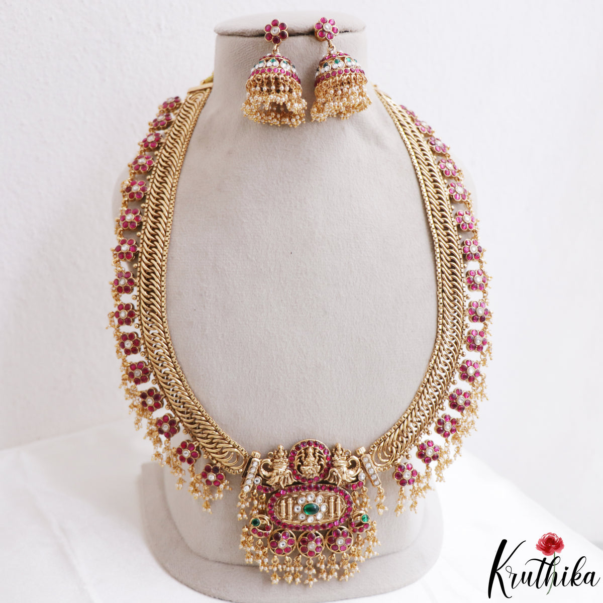 Grand Two-in-one Reversible Antique Nagas Lakshmi Motifs Jadau Haaram With Detachable Pendant LH2221