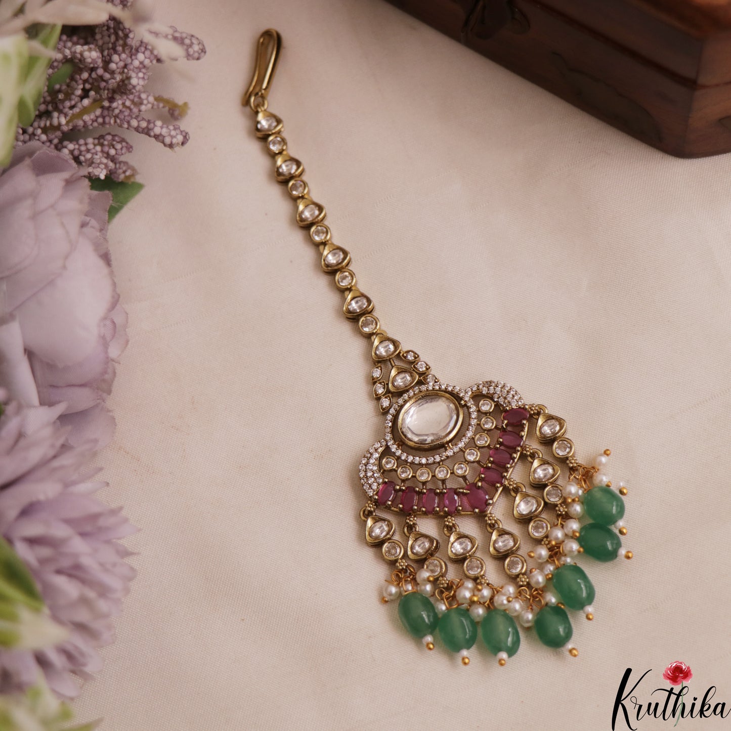 Stunning Geometric Motifs Polki Victorian Choker With Maang Tikka NC3024