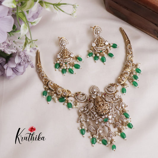 Beautiful AD Stones Peacock Temple Lakshmi Design Hasli Necklace NC2057