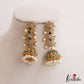 Sparkling Floral Motifs AD Jhumkas With Pearl Drops E1107 (Available In 4 Colors)