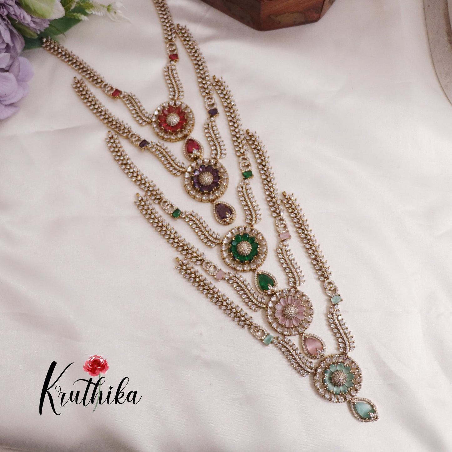 Beautiful AD Victorian Necklace with Floral Pendant Drop NC2333 (Available in 5 Colours)