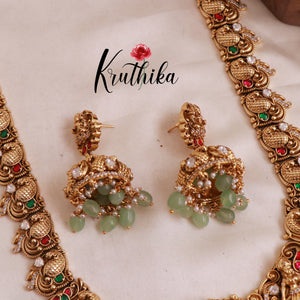 Premium Nagas Temple Jadau Haaram with pastel beads LH1808