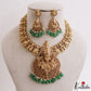 Premium Antique Nagas Lord Shiva Motifs Temple Necklace With Green Bead Drops NC3282