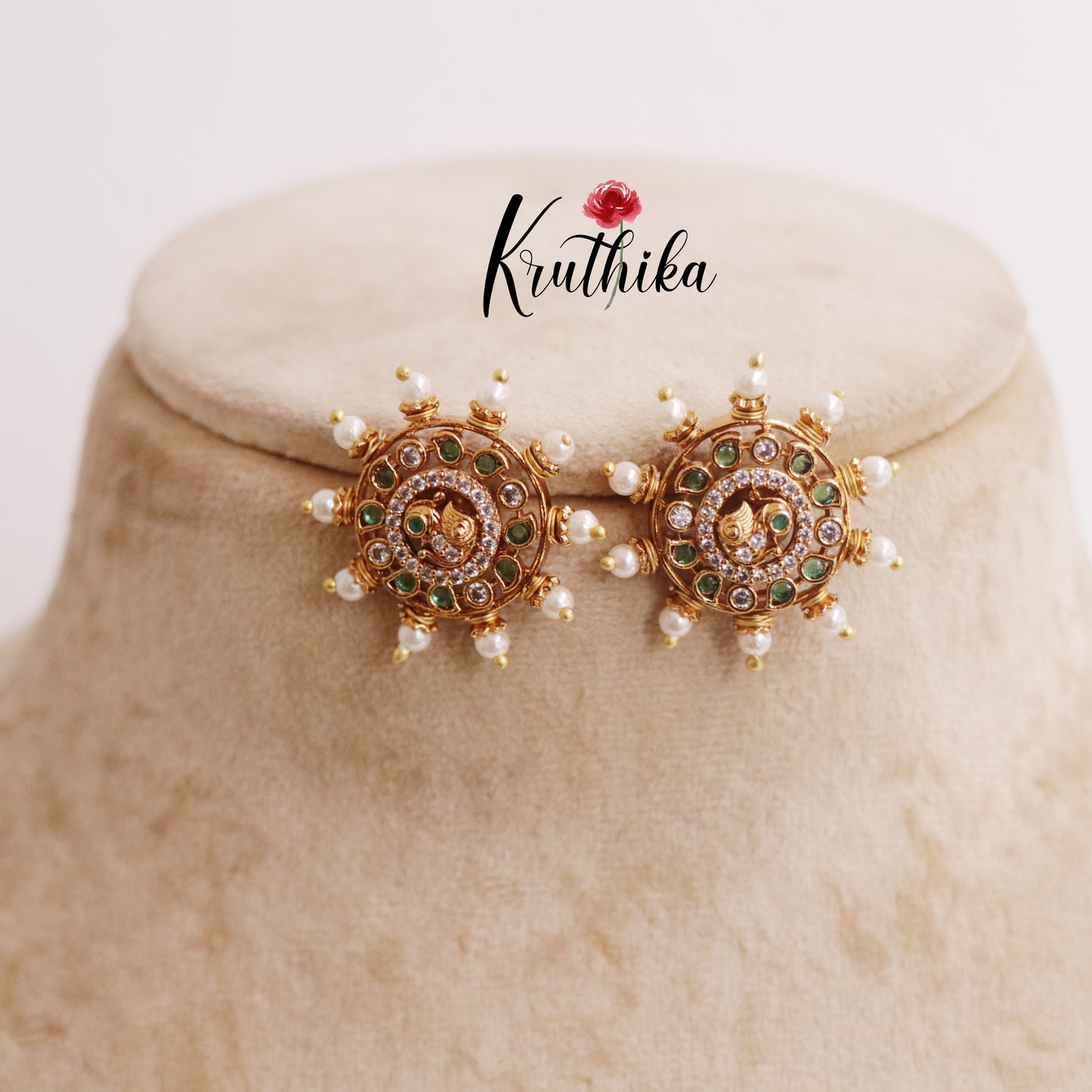 Trendy Antique Peacock Chakra Pearl Earstuds E689 (Available in 3 Colors)