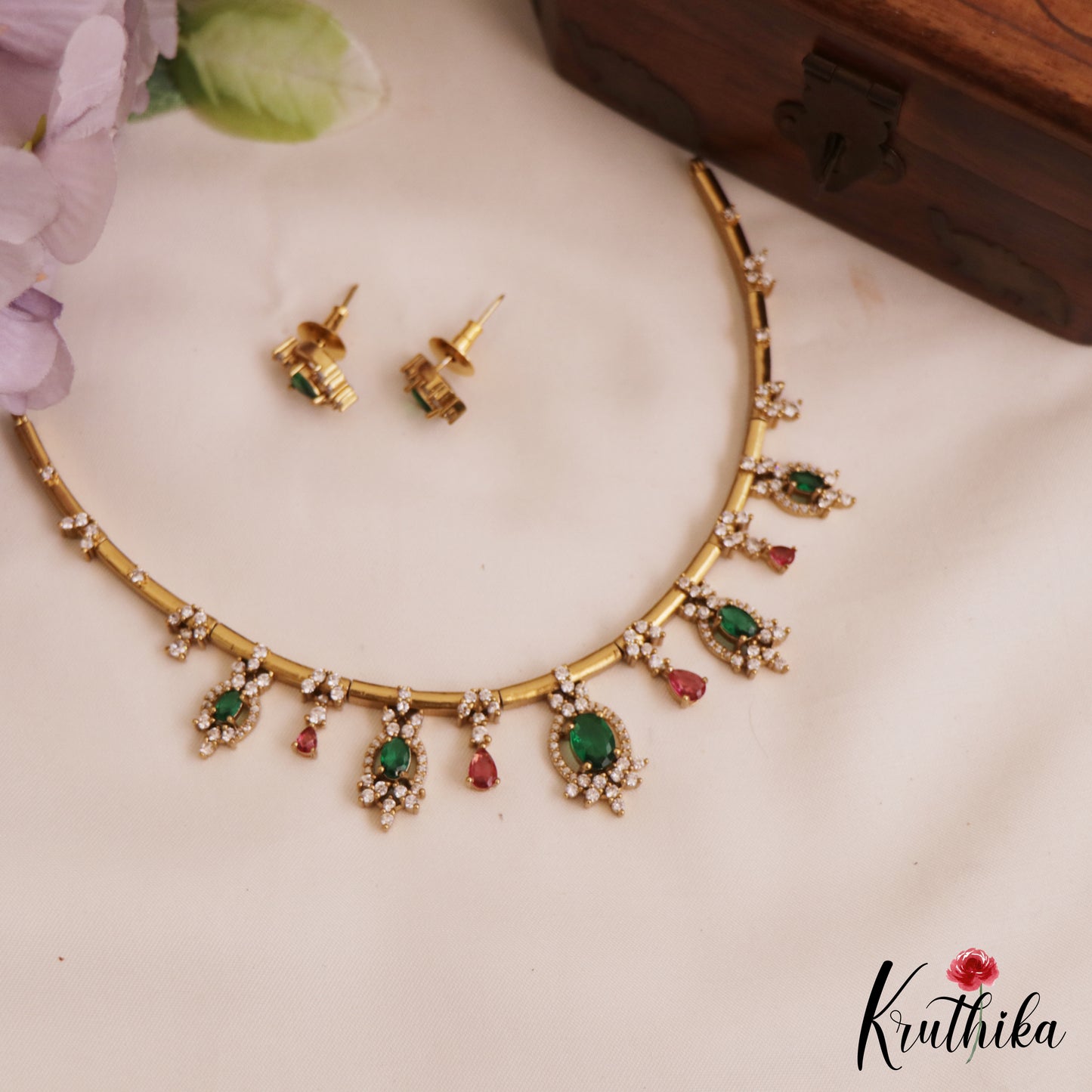 Trendy AD Leaf Motifs Choker NC2770 (Available In 3 Colors)