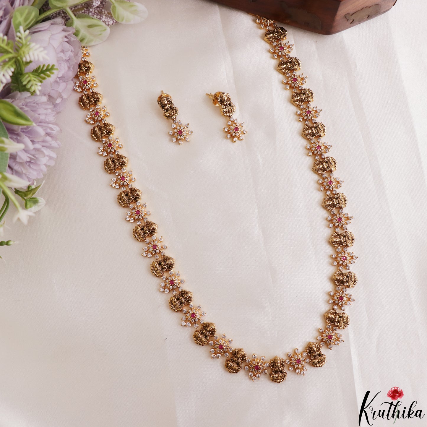 Elegant Antique Lakshmi Floral Motifs Haaram LH2184 (Available In 2 Colors)