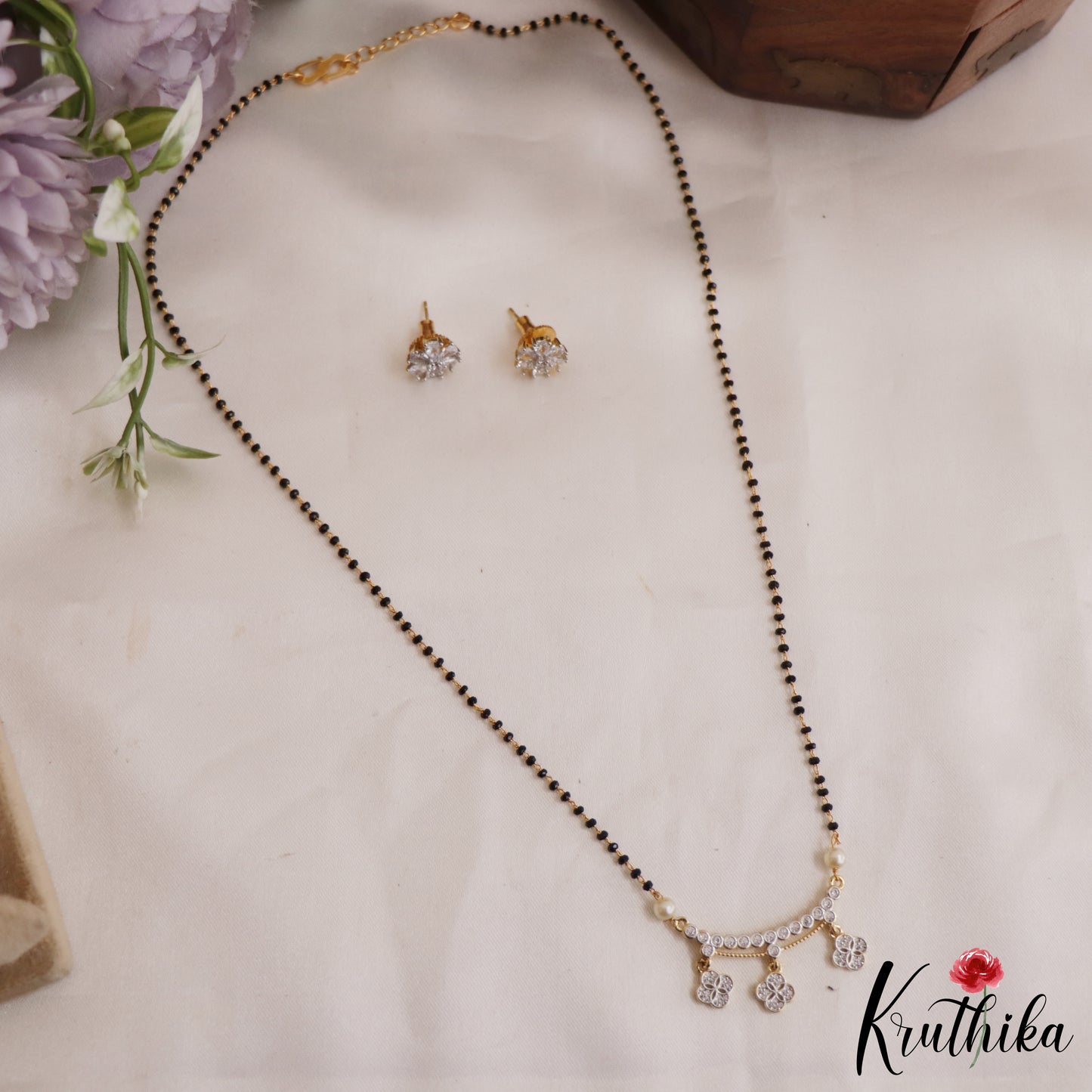 Beautiful Floral Motifs Mangalsutra With Earrings Set NC2646
