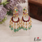 Pretty Peacock Motifs Chandbali Jadau Earrings With Green Bead Drops E1081