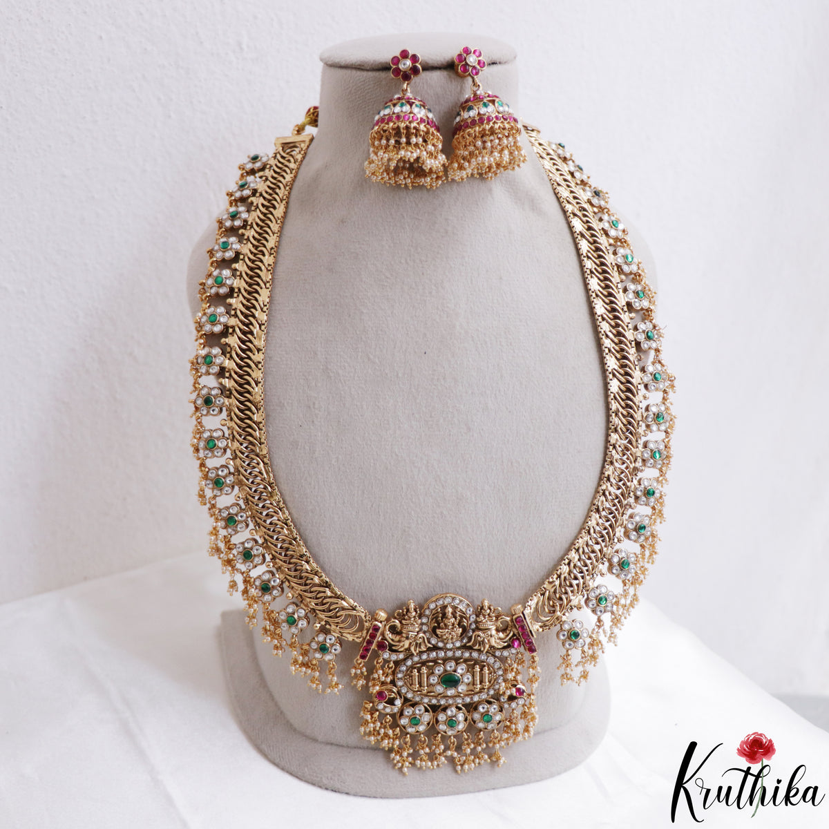 Grand Two-in-one Reversible Antique Nagas Lakshmi Motifs Jadau Haaram With Detachable Pendant LH2221
