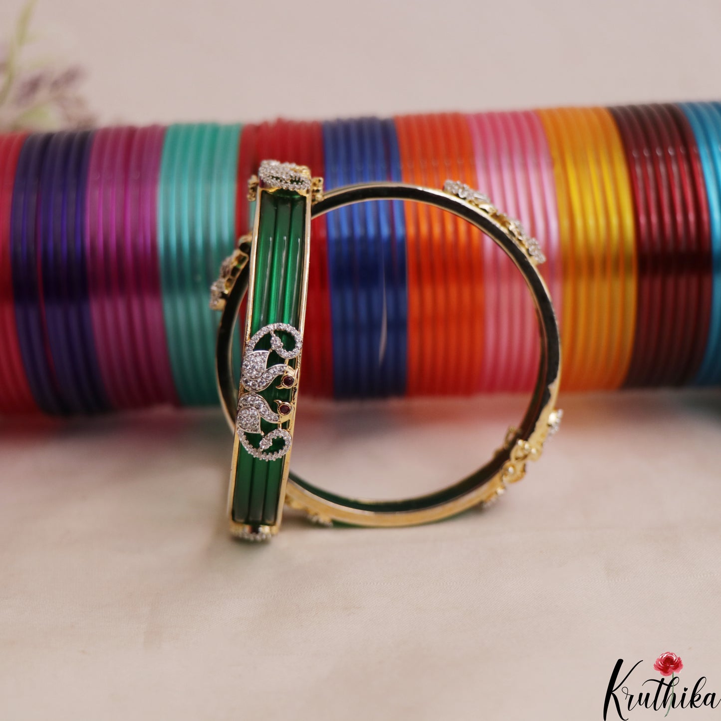 Beautiful Openable CZ Frame Bangle With 12 in 1 Interchangeable Color Bangles B536